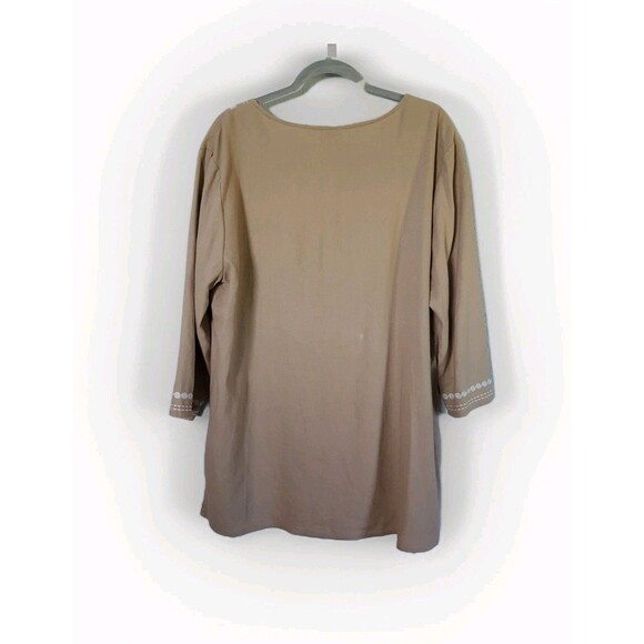 Jaclyn Smith Brown Womens Top Size XXL Linen Blend Boho Embroidered - Picture 2 of 4